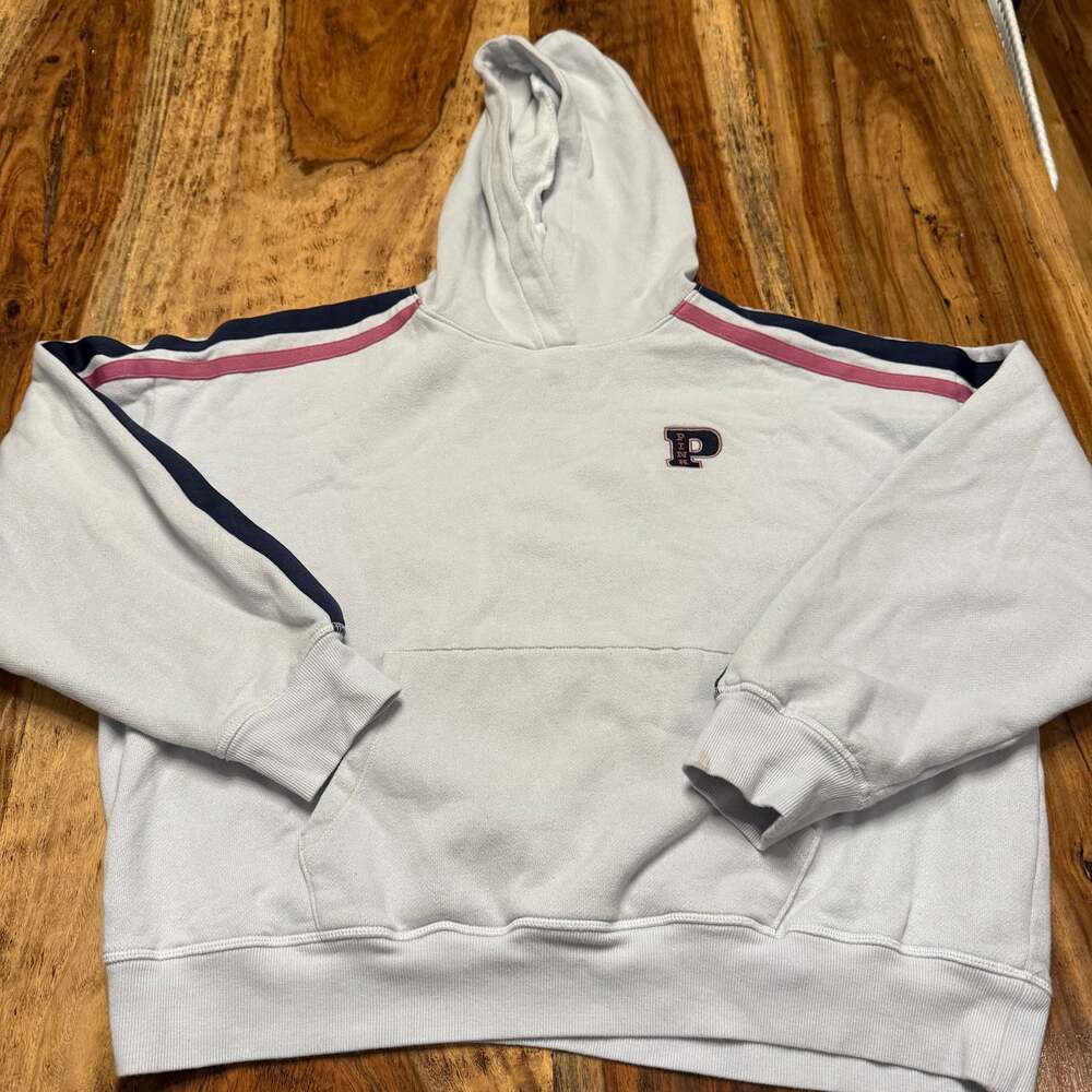 Victoria's Secret Pink Ivy Fleece Campus Pullover Hoodie Sz M Blue Pink Stripe